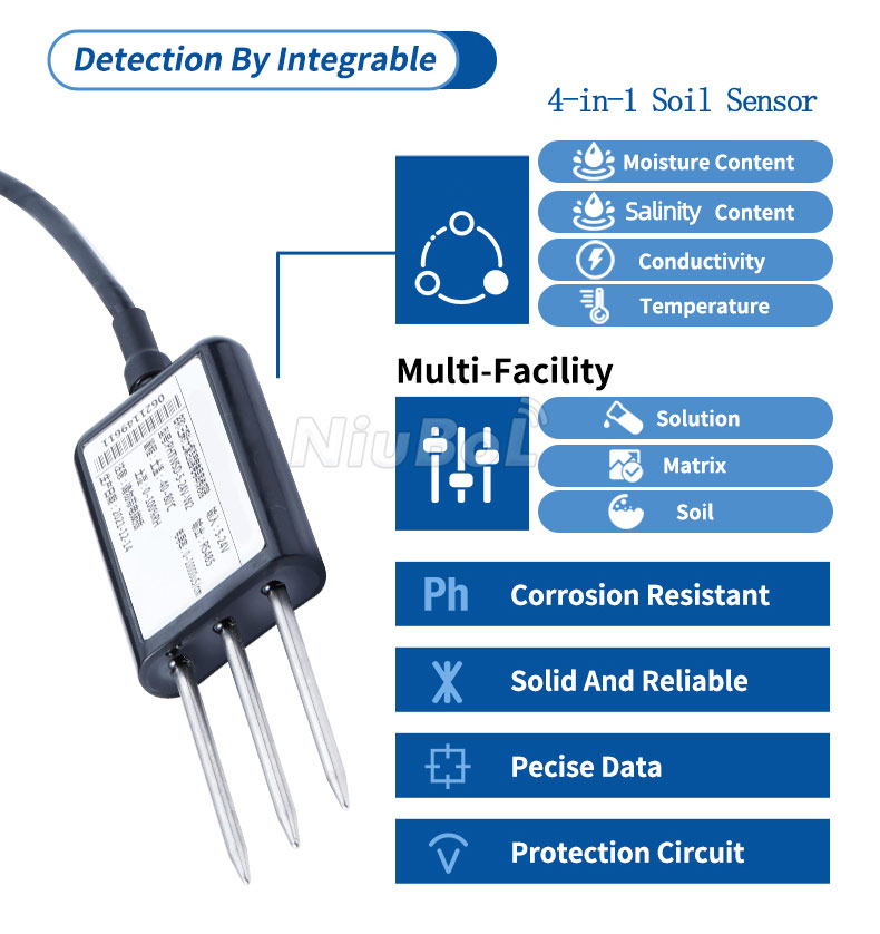 Sensor de sal CE de humedad y temperatura del suelo 4 en 1